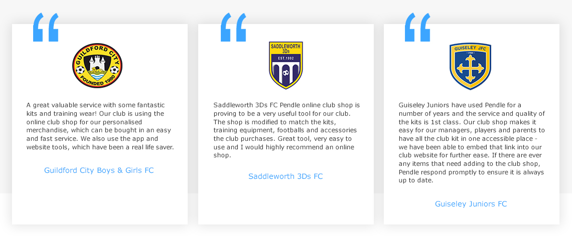 Club Shop Testimonials | Pendle Sportswear