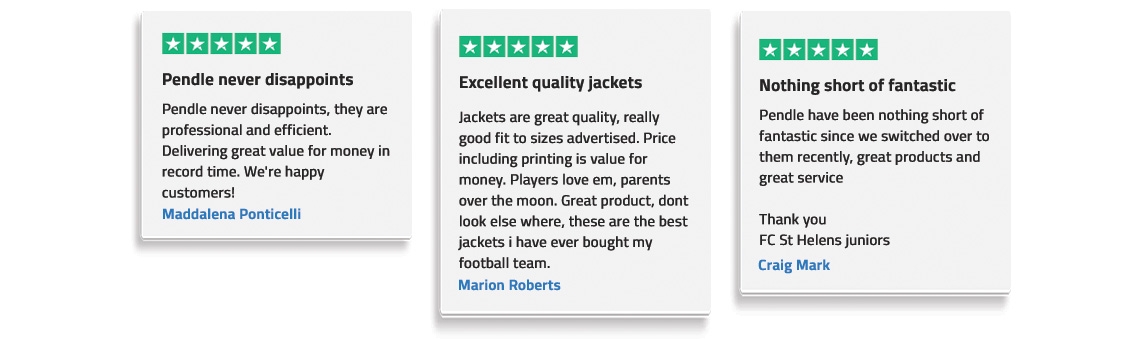 Club Shop Testimonials | Pendle Sportswear