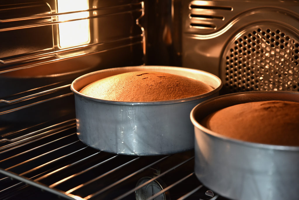 Two cakes in the oven