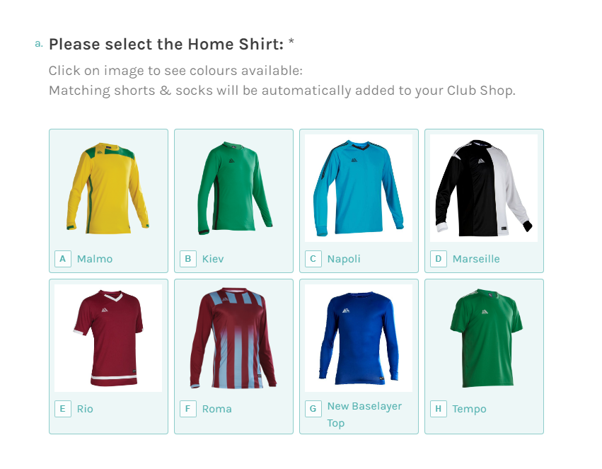 Pendle Sportswear Club Shop Form