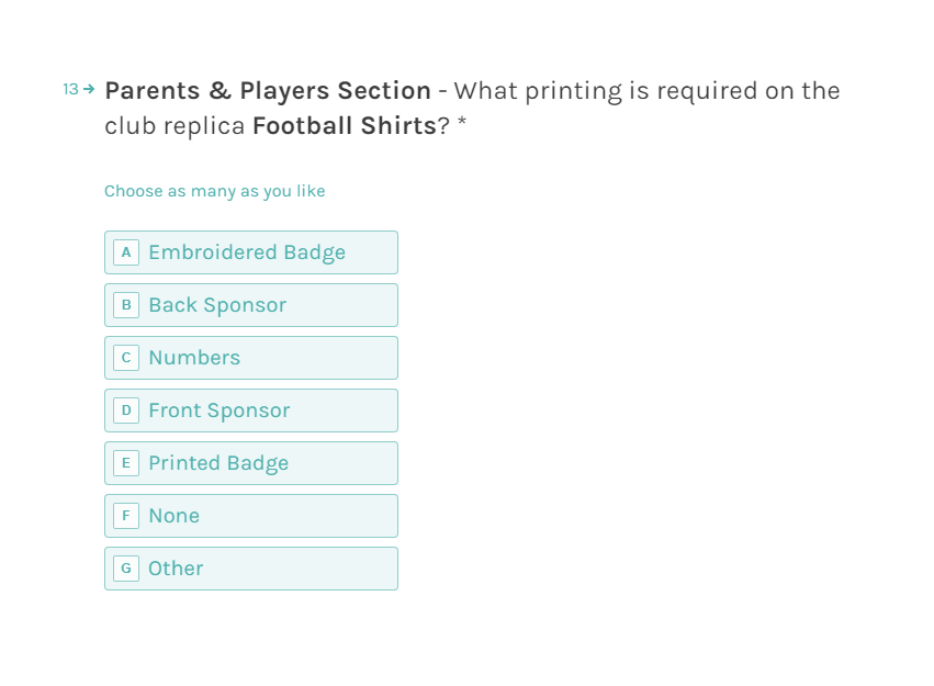 Pendle Sportswear Club Shop Form