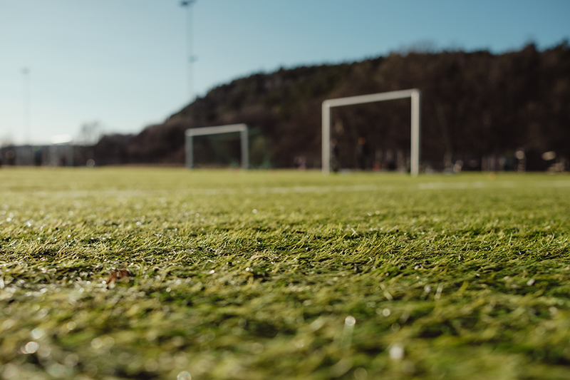 Football pitch close up with goals in the background