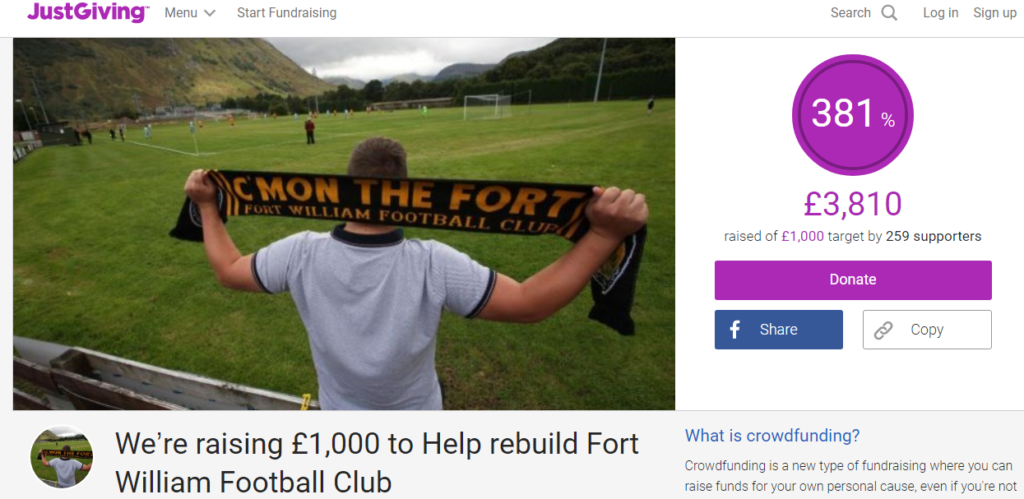 Fort William JustGiving page