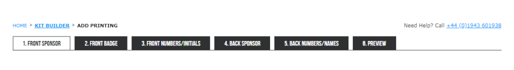 Pendle Sportswear Custom Football Kit Builder Menu