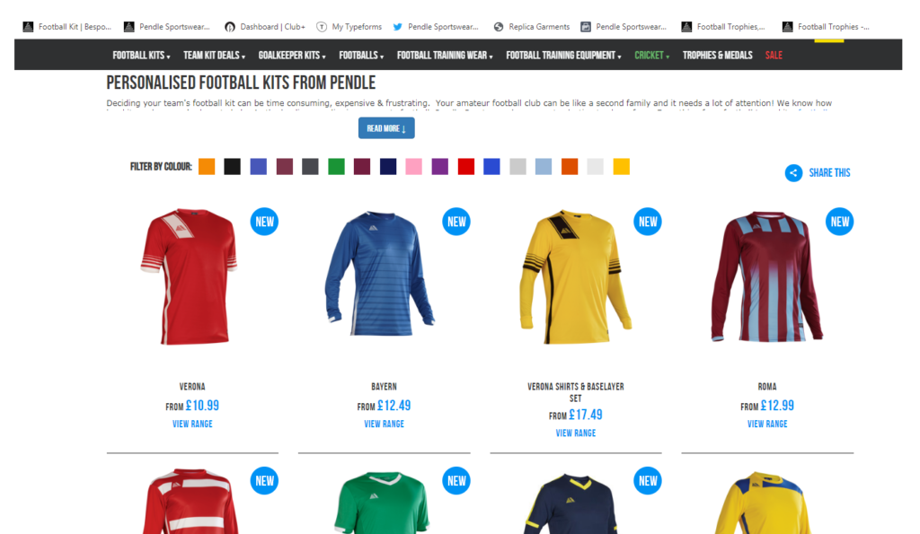 Pendle Sportswear Football Shirts