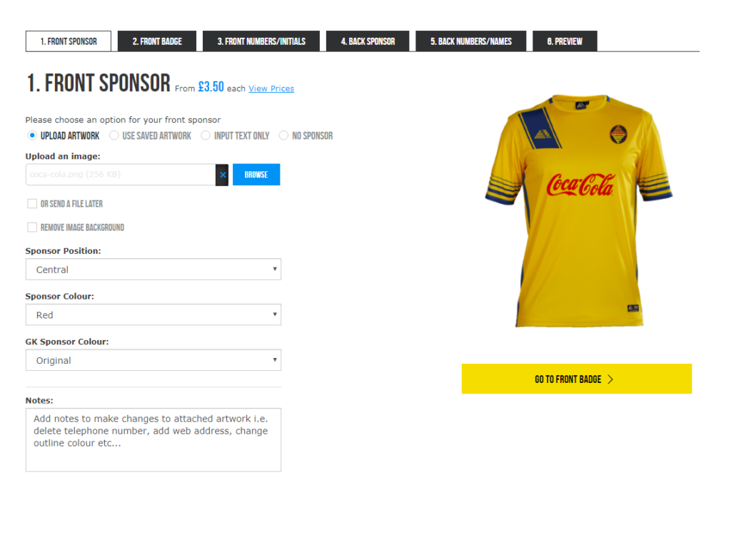 Pendle Sportswear Kit Builder Custom Sponsor