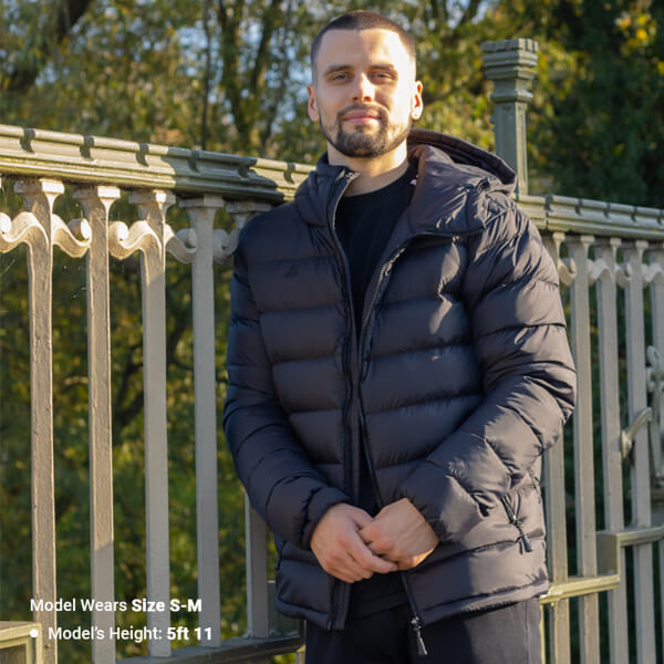 Model wearing puffer jacket