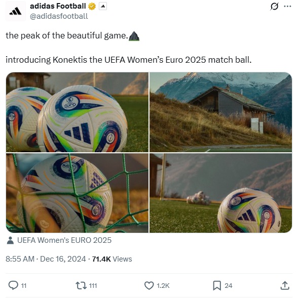 Screenshot from X (Twitter) showing adidas introducing the new Women's Euro match ball
