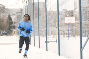 Man running on a winter day
