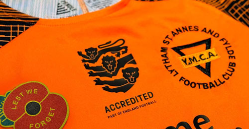 England Football Accredited logo on a Pendle football kit