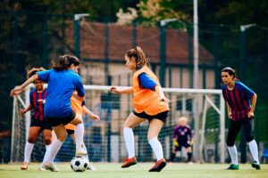 Female football players in action