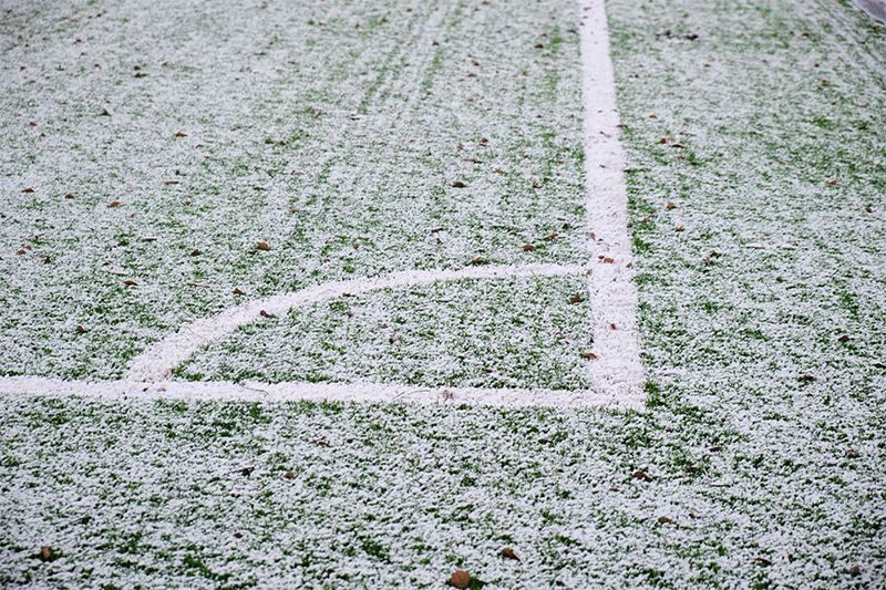 Frost on football pitch