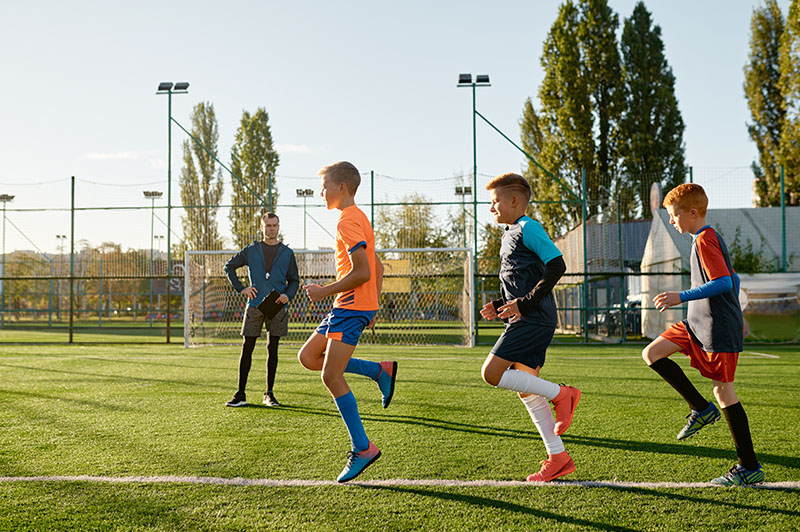 Young football players during a warm up
