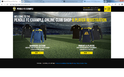 Pendle FC club shop homepage (example)